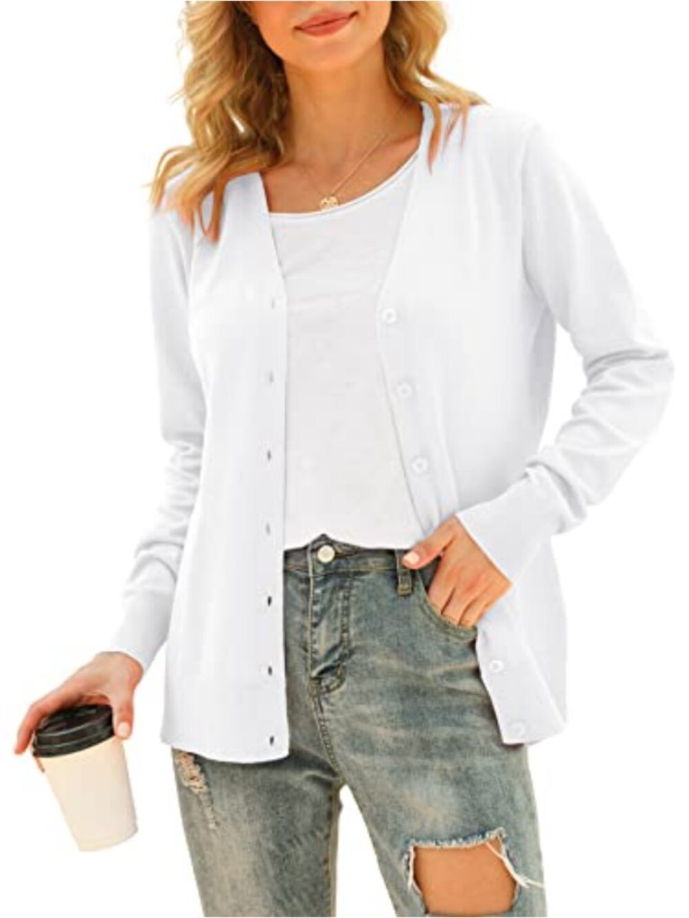 Viscose Nylon V-Neck Button Knit Cardigan